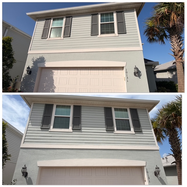 Before and after house washing in Jensen Beach, FL